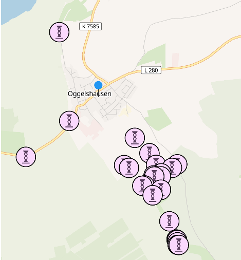 Map showing several artworks and the new pin